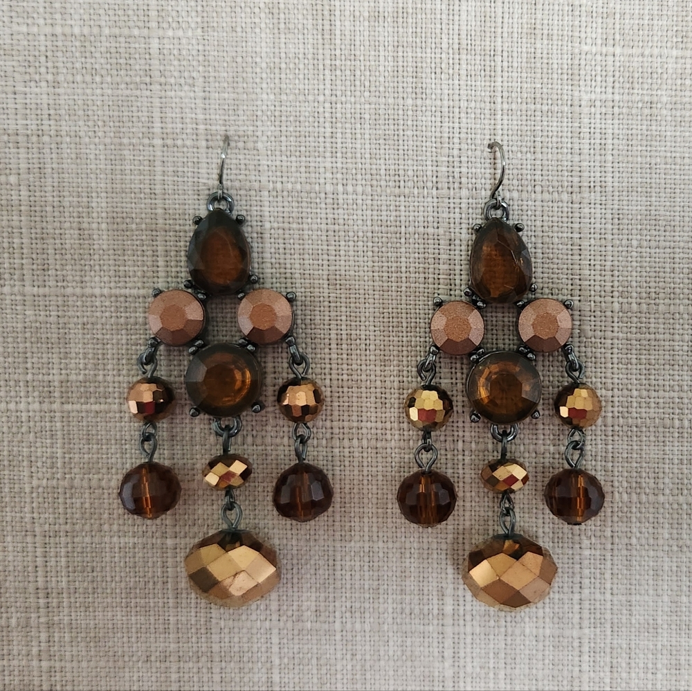 Beautiful Brown Rhinestone Dangling Earrings - image 1